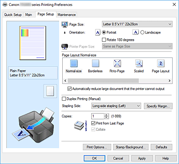 figure:Page Setup Tab